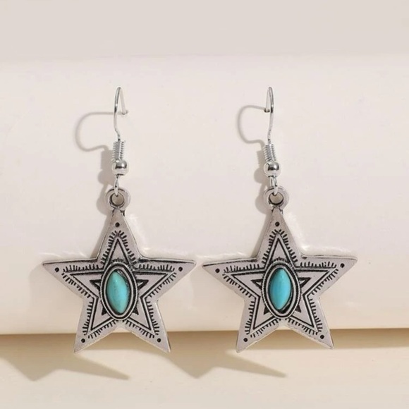 Star Drop Dangle Turquoise Earrings - Picture 1 of 3